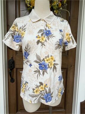 Vintage Caribbean Joe Tropical Floral Polo Shirt